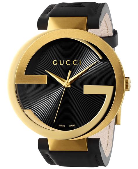 mens black face gucci watch|Gucci watch black leather strap.